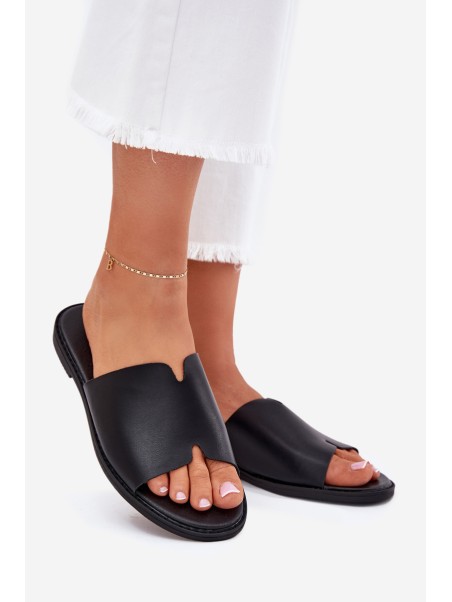 Women's Eco Leather Slippers On Flat Heel Black Kalimira