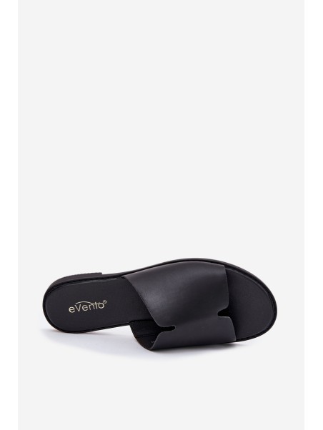 Women's Eco Leather Slippers On Flat Heel Black Kalimira