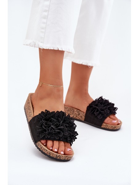Women's sandals on cork platform black Elirna