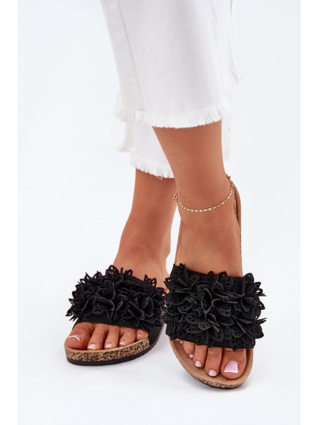 Women's sandals on cork platform black Elirna