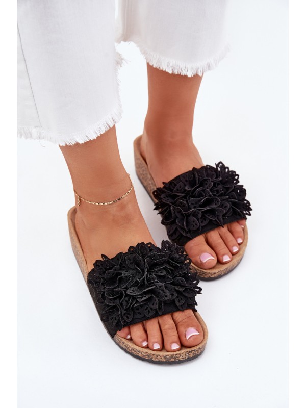 Women's sandals on cork platform black Elirna