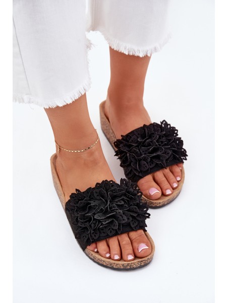 Women's sandals on cork platform black Elirna