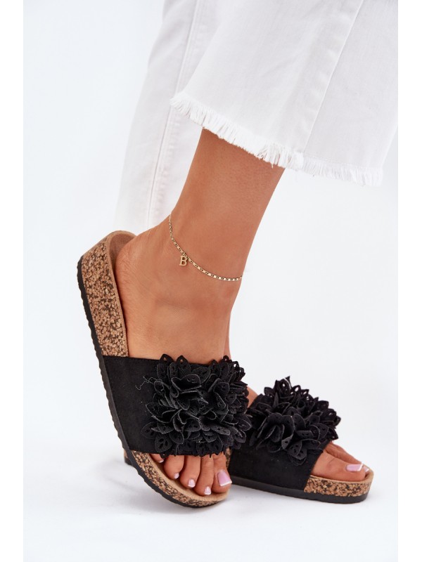 Women's sandals on cork platform black Elirna