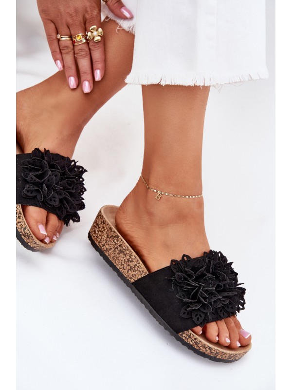 Women's sandals on cork platform black Elirna