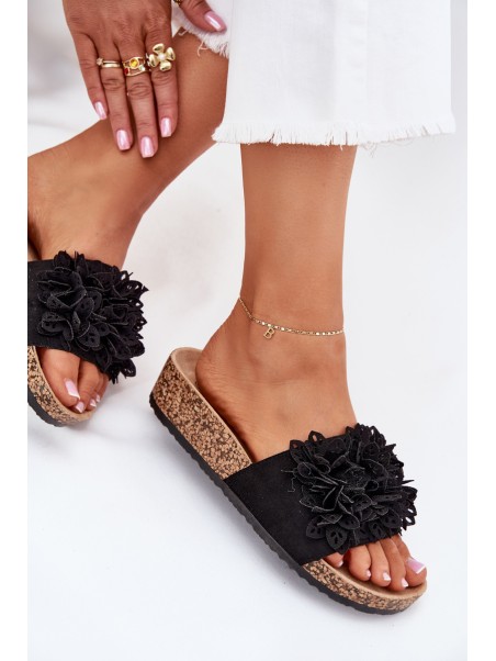 Women's sandals on cork platform black Elirna