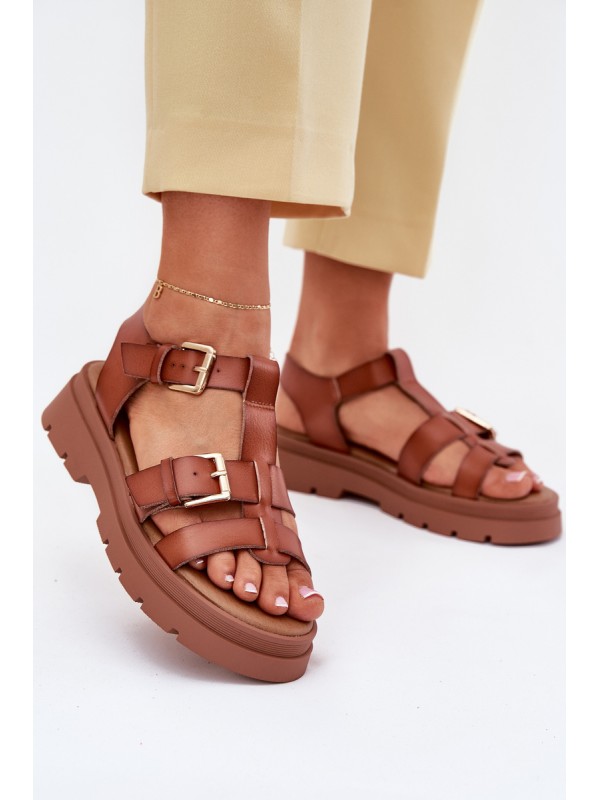 Eco Leather Sandals Women With Buckles Camel Mireza