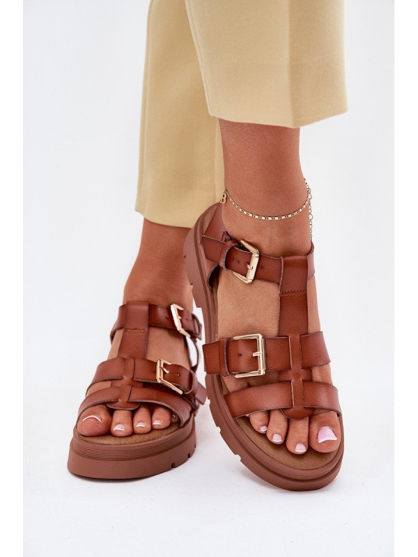 Eco Leather Sandals Women With Buckles Camel Mireza 2