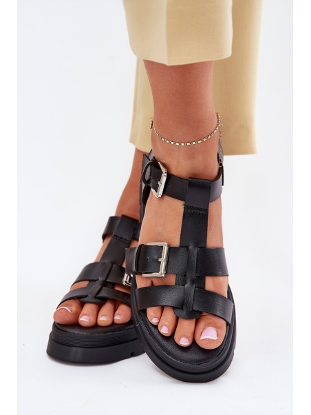 Eco Leather Women's Sandals With Buckles Black Mireza