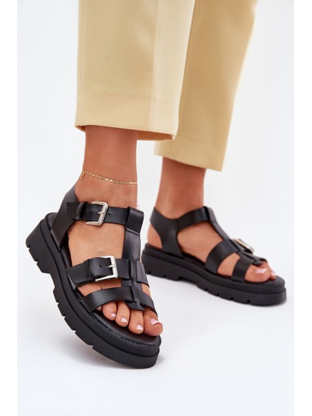 Eco Leather Women's Sandals With Buckles Black Mireza
