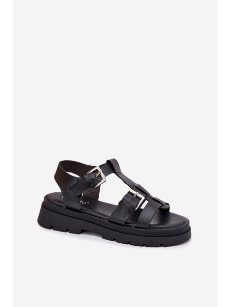 Eco Leather Women's Sandals With Buckles Black Mireza