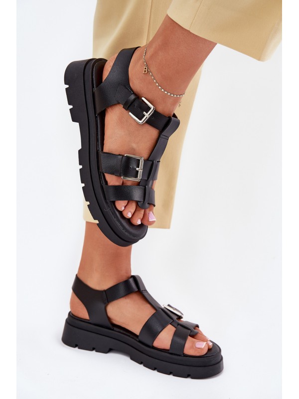 Eco Leather Women's Sandals With Buckles Black Mireza