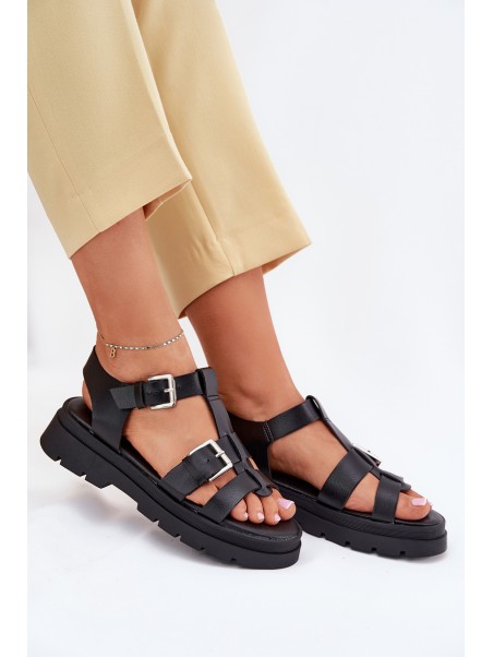 Eco Leather Women's Sandals With Buckles Black Mireza