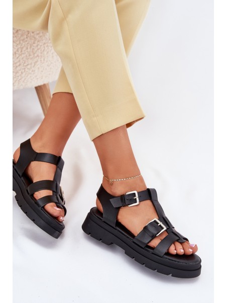 Eco Leather Women's Sandals With Buckles Black Mireza