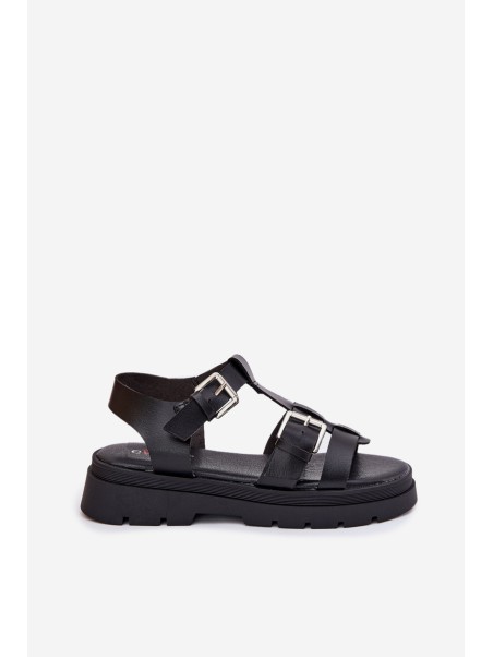 Eco Leather Women's Sandals With Buckles Black Mireza