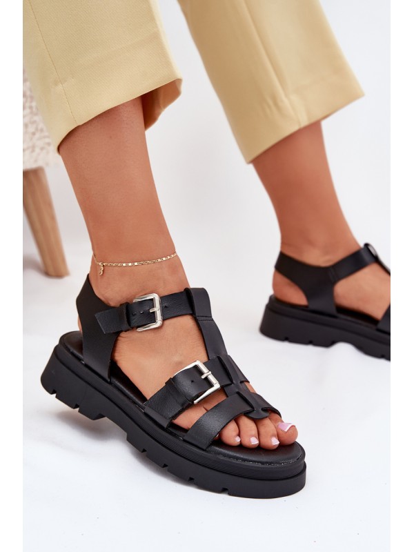 Eco Leather Women's Sandals With Buckles Black Mireza