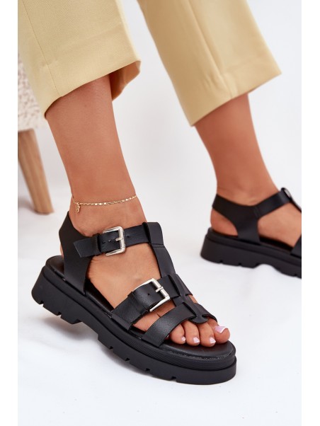 Eco Leather Women's Sandals With Buckles Black Mireza