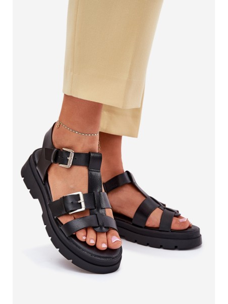 Eco Leather Women's Sandals With Buckles Black Mireza