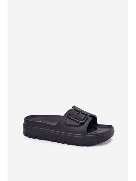 Womens Foam Slippers On Platform With Buckle Black Viasara