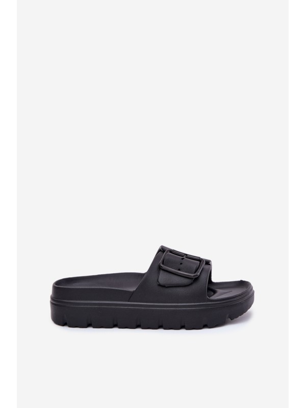 Womens Foam Slippers On Platform With Buckle Black Viasara
