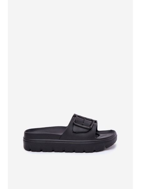 Womens Foam Slippers On Platform With Buckle Black Viasara