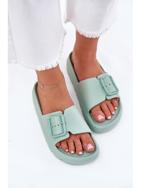 Women's Foam Slippers On Platform With Buckle Green Viasara