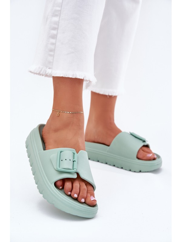 Women's Foam Slippers On Platform With Buckle Green Viasara