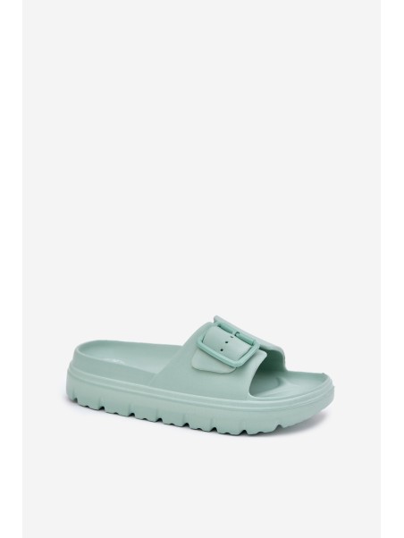 Women's Foam Slippers On Platform With Buckle Green Viasara
