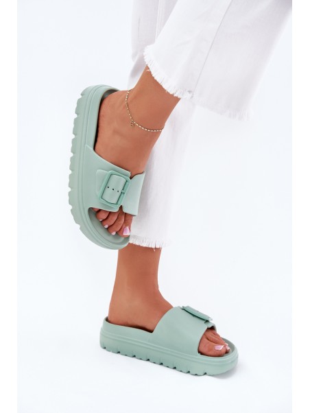 Women's Foam Slippers On Platform With Buckle Green Viasara