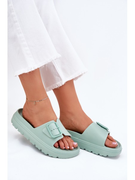 Women's Foam Slippers On Platform With Buckle Green Viasara