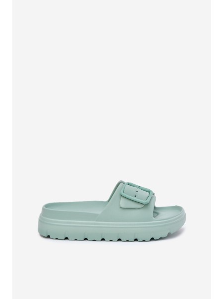 Women's Foam Slippers On Platform With Buckle Green Viasara