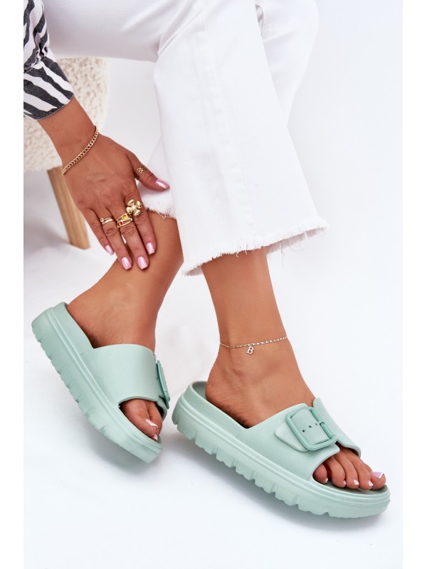 Women's Foam Slippers On Platform With Buckle Green Viasara