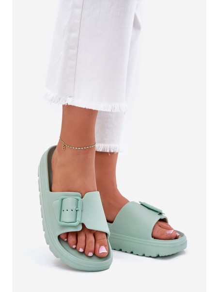 Women's Foam Slippers On Platform With Buckle Green Viasara
