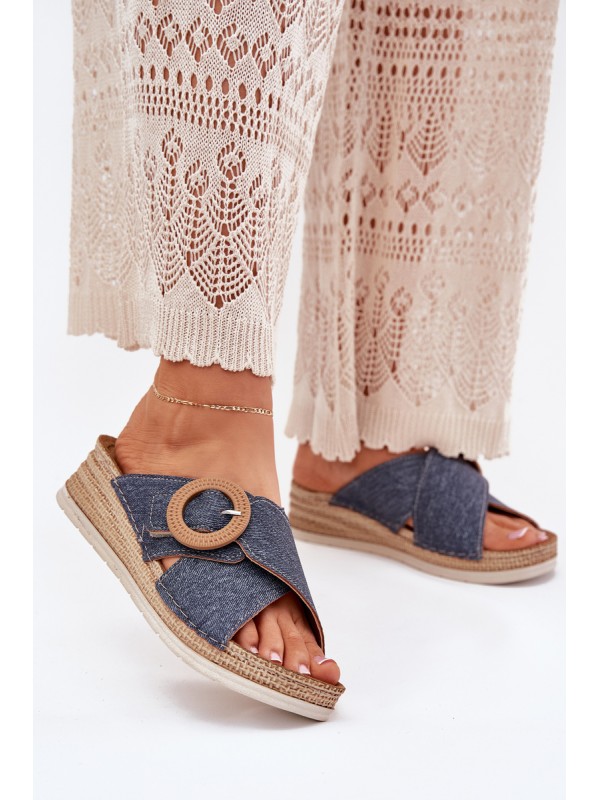 Wedge Sandals For Women With Decorative Buckle Inblu RV000012 Blue
