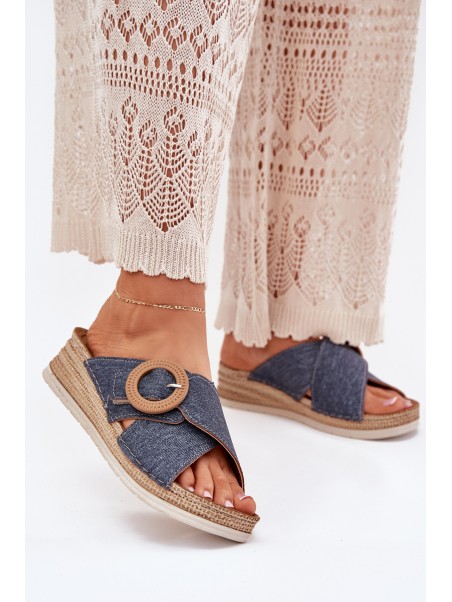 Wedge Sandals For Women With Decorative Buckle Inblu RV000012 Blue