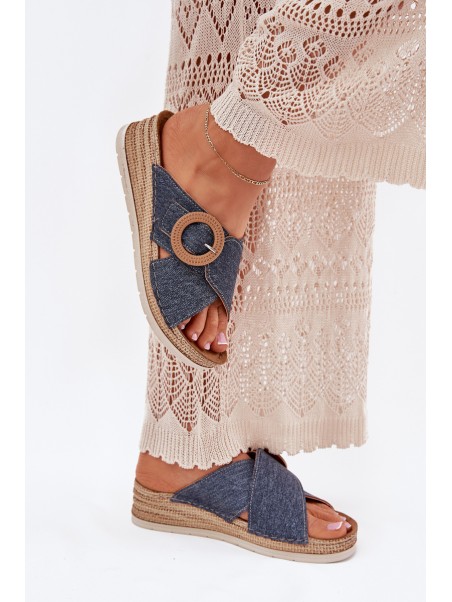 Wedge Sandals For Women With Decorative Buckle Inblu RV000012 Blue