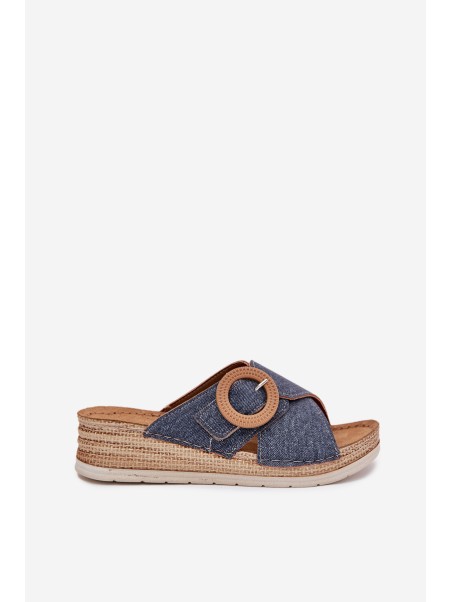 Wedge Sandals For Women With Decorative Buckle Inblu RV000012 Blue