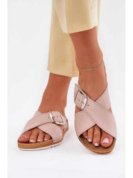 Leather Women's Slippers With Buckle Pink Inblu VO0004GU