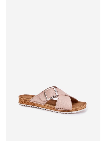 Leather Women's Slippers With Buckle Pink Inblu VO0004GU