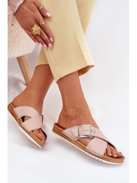 Leather Women's Slippers With Buckle Pink Inblu VO0004GU