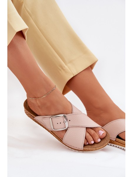 Leather Women's Slippers With Buckle Pink Inblu VO0004GU