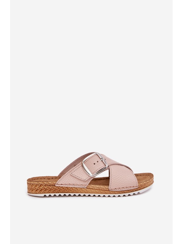 Leather Women's Slippers With Buckle Pink Inblu VO0004GU