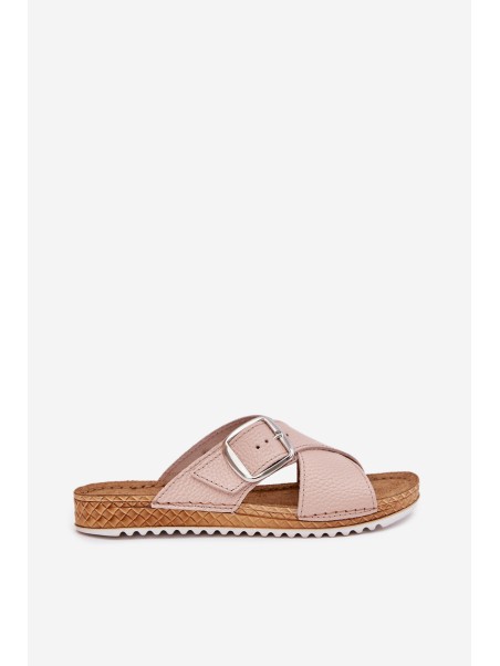 Leather Women's Slippers With Buckle Pink Inblu VO0004GU