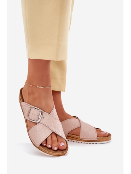 Leather Women's Slippers With Buckle Pink Inblu VO0004GU