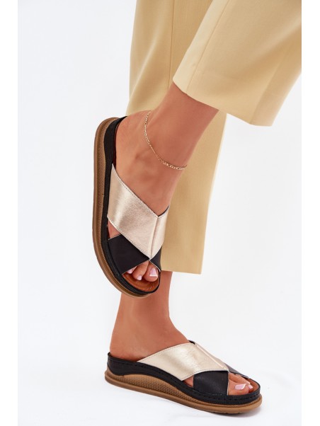 Ladies Leather Platform Sandals Maciejka L4986-25 Gold-Black