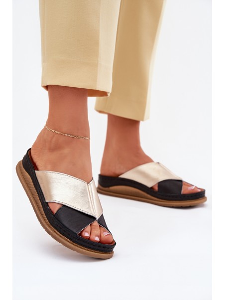 Ladies Leather Platform Sandals Maciejka L4986-25 Gold-Black