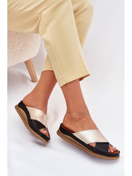 Ladies Leather Platform Sandals Maciejka L4986-25 Gold-Black