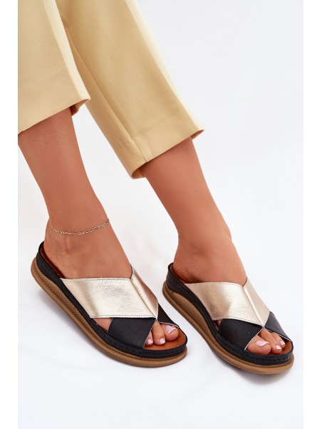 Ladies Leather Platform Sandals Maciejka L4986-25 Gold-Black