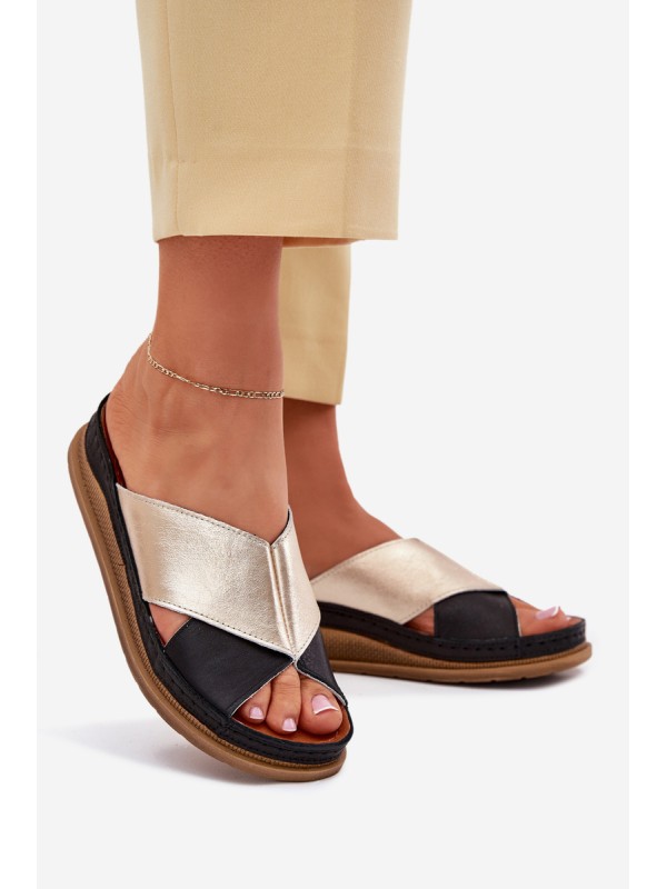 Ladies Leather Platform Sandals Maciejka L4986-25 Gold-Black