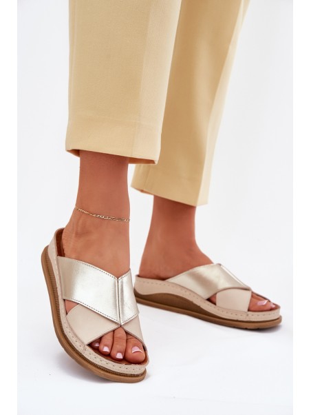 Leather Women's Platform Sandals Maciejka L4986-37 Beige-Gold