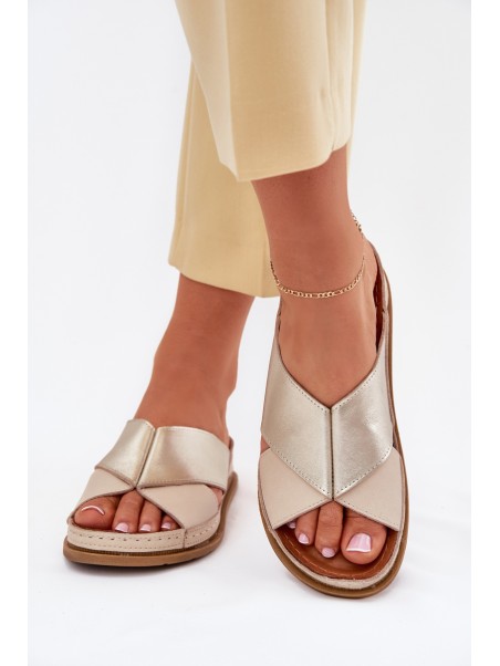 Leather Women's Platform Sandals Maciejka L4986-37 Beige-Gold